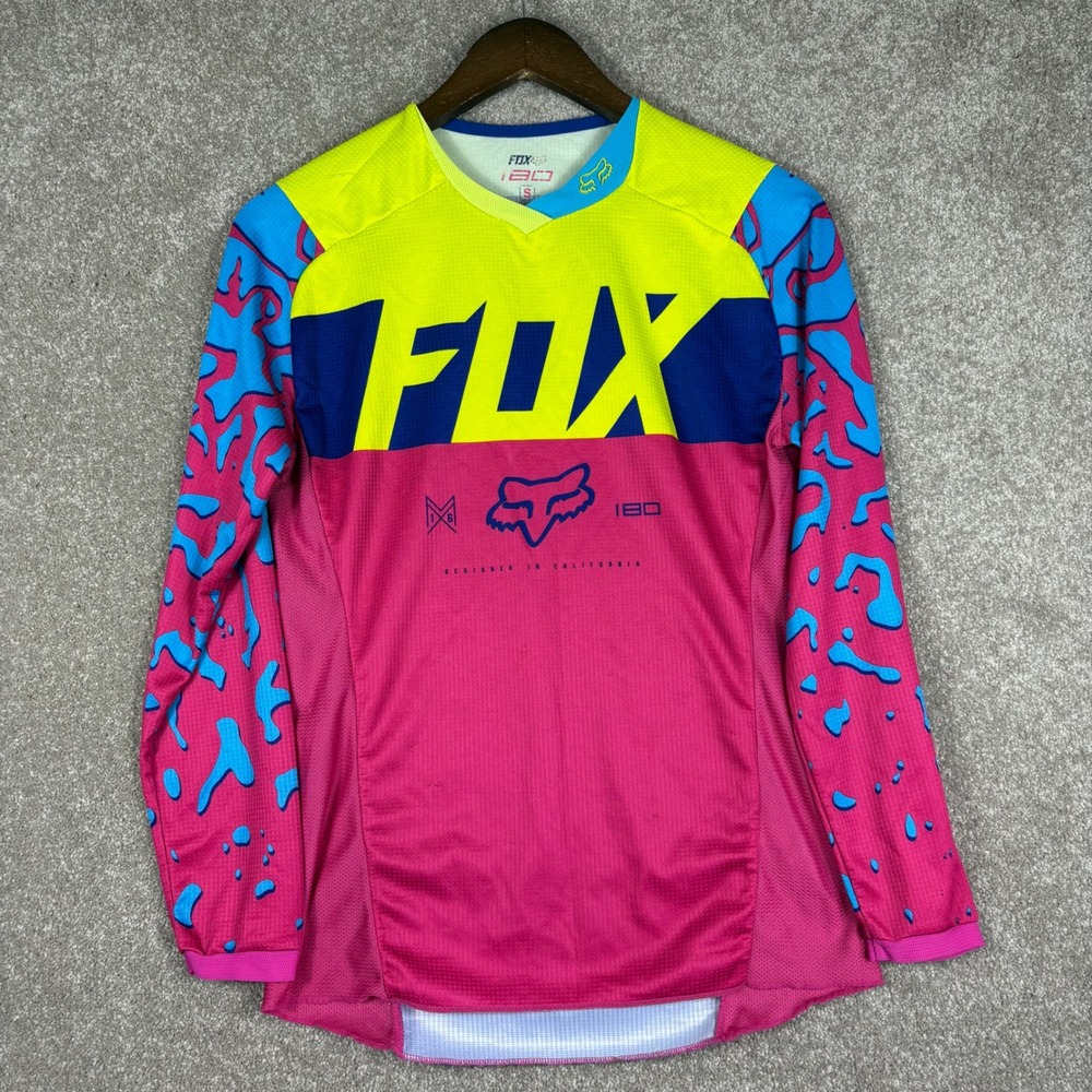 Fox Racing 180 Motocross Jersey Pink Yellow Blue Splatter Long Sleeve Womens S